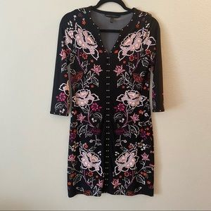 WHBM Black Floral Dress with Quarter sleeves